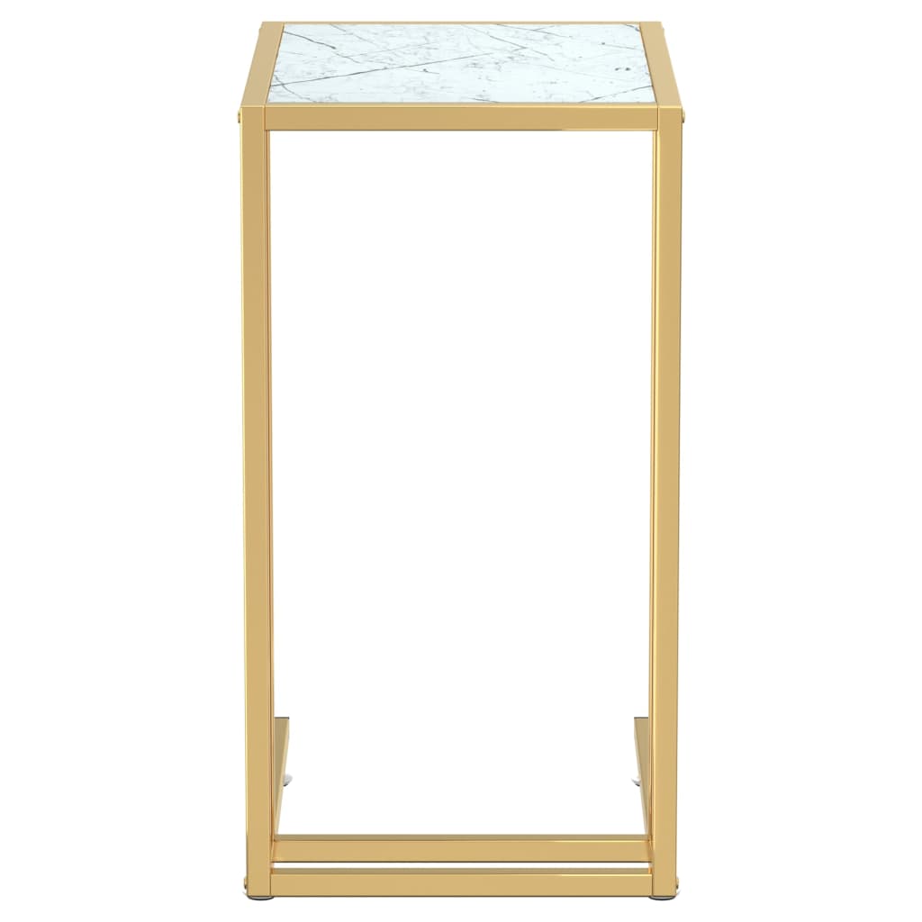 Sidobord guld vit härdat glas marmor 50x35x65 cm