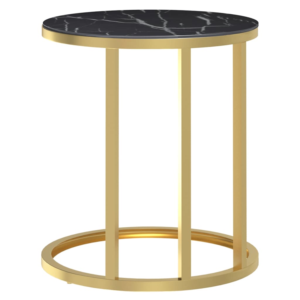 Sidobord guld svart härdat glas marmor 45 cm