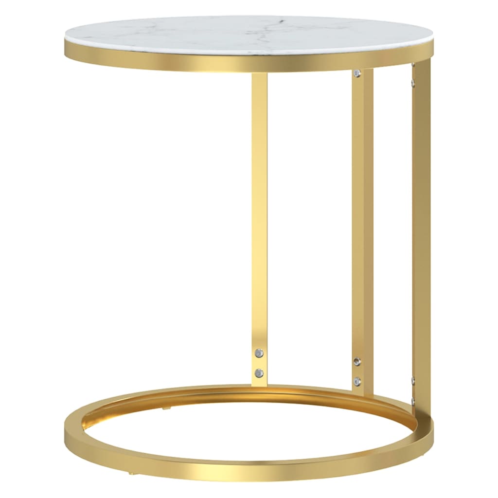 Sidobord guld vit marmor 45 cm härdat glas