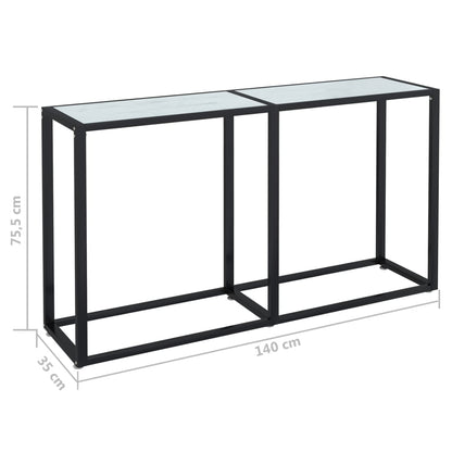 Avlastningsbord konsolbord vit marmor 140x35x75,5 cm härdat glas