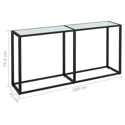 Avlastningsbord konsolbord vit marmor 160x35x75,5 cm härdat glas