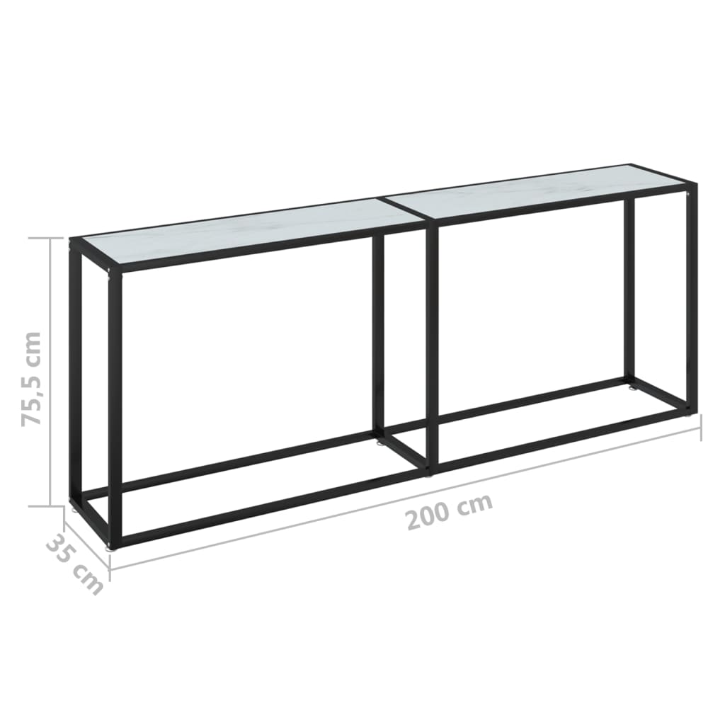 Avlastningsbord Konsollbord DIV. Vit marmor 200x35x75,5 cm härdat glas