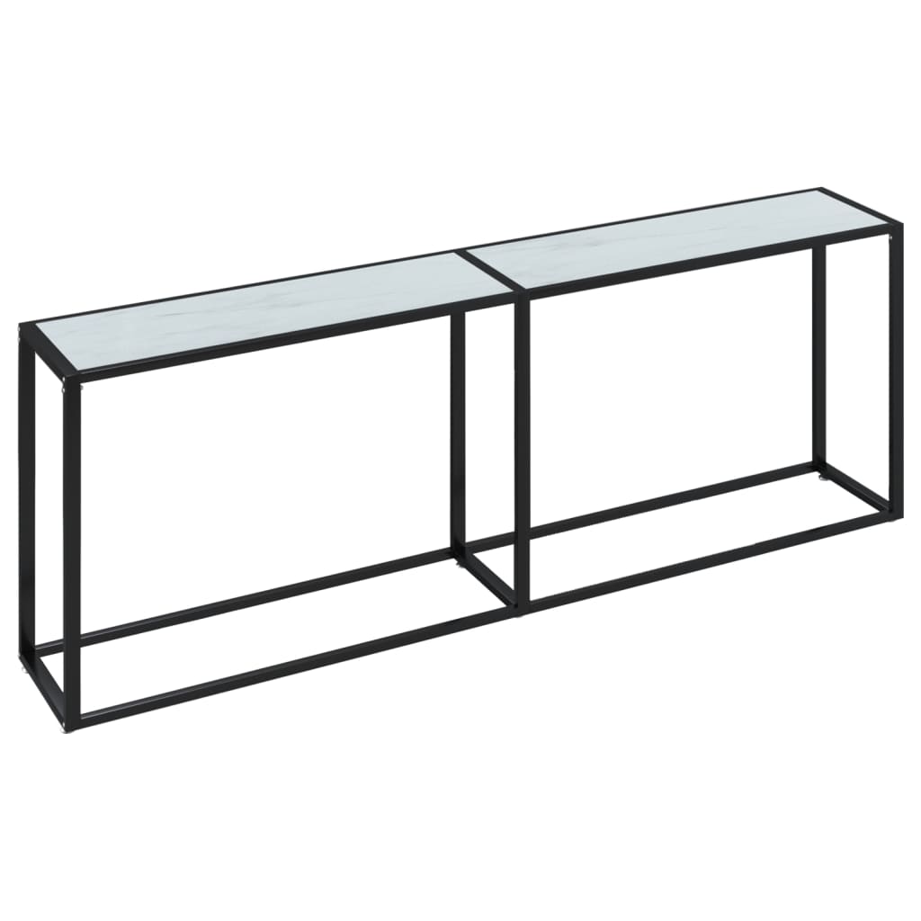 Avlastningsbord konsolbord vit marmor 220x35x75,5 cm härdat glas