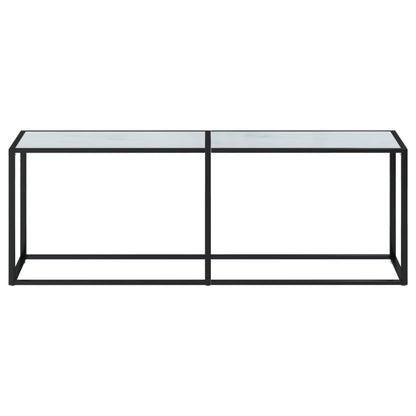 Avlastningsbord konsolbord vit marmor 220x35x75,5 cm härdat glas