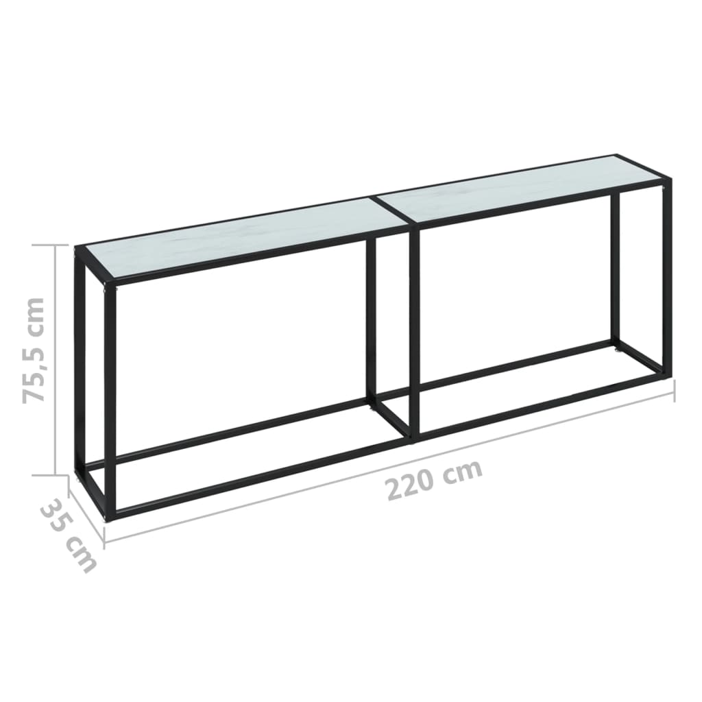 Avlastningsbord konsolbord vit marmor 220x35x75,5 cm härdat glas