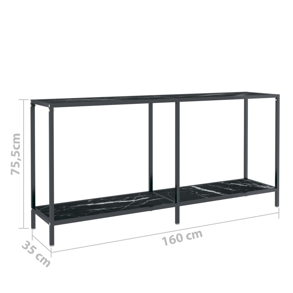 Avlastningsbord konsolbord svart 160x35x75,5 cm härdat glas