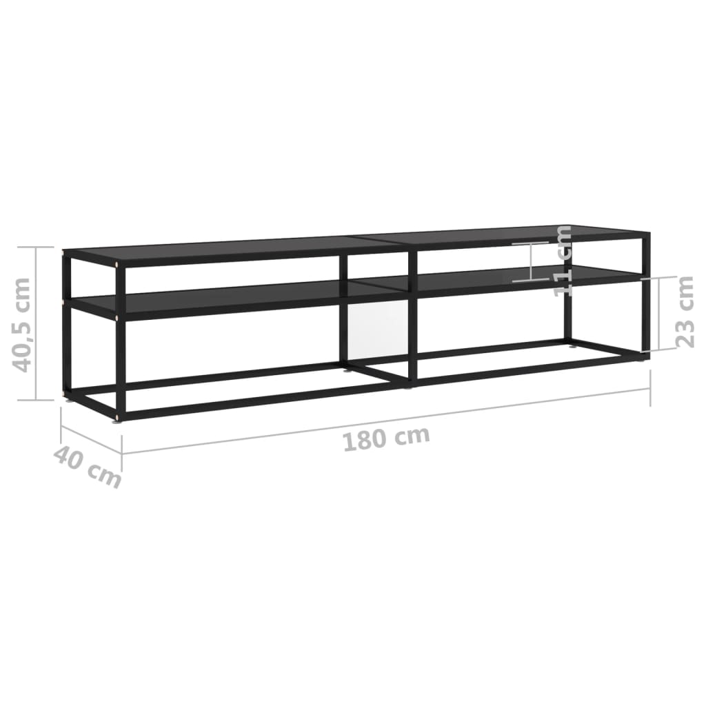 TV-möbel härdad glas svart TV-bänk 180x40x40,5 cm