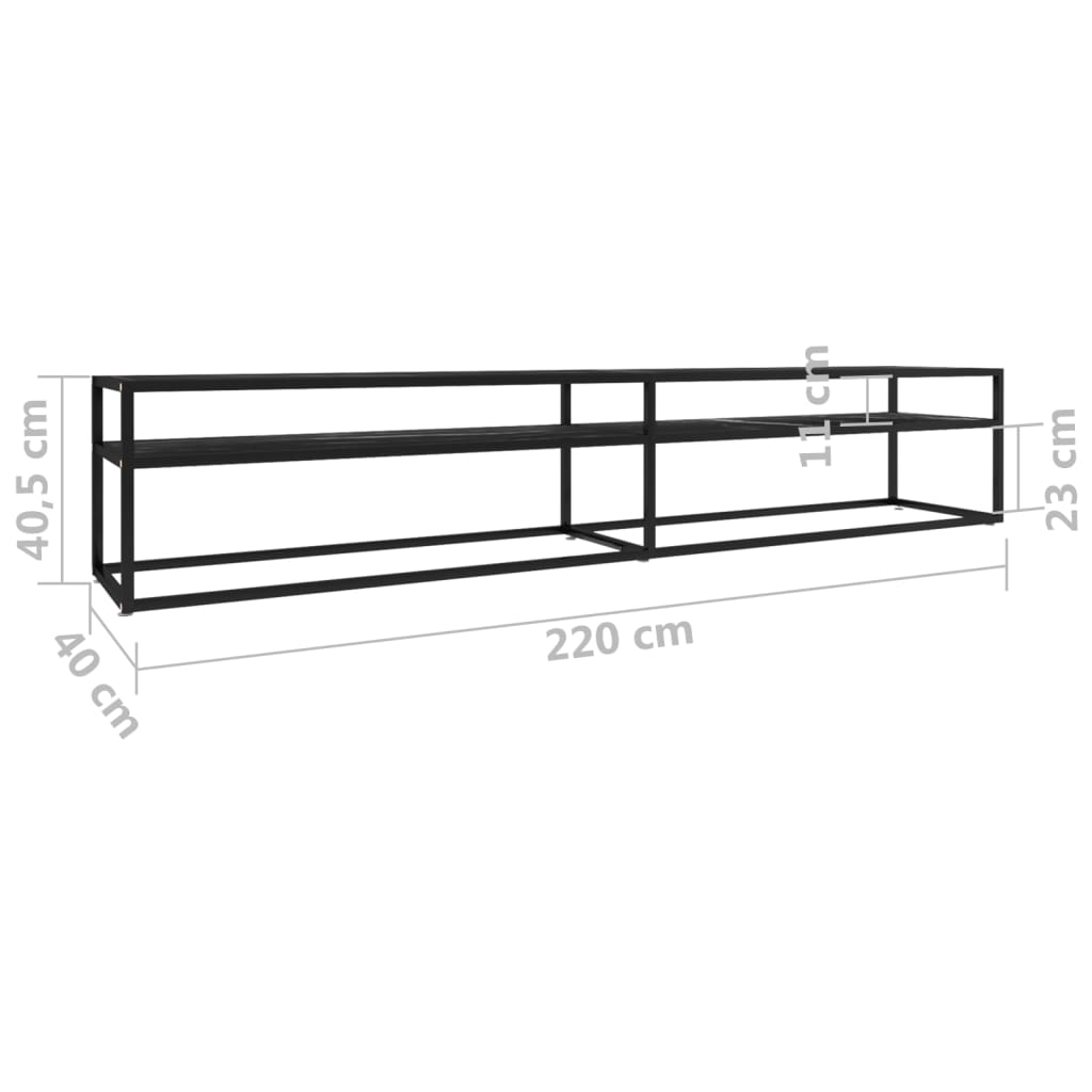 TV-möbel härdad glas svart TV-bänk marmor 220x40x40,5 cm