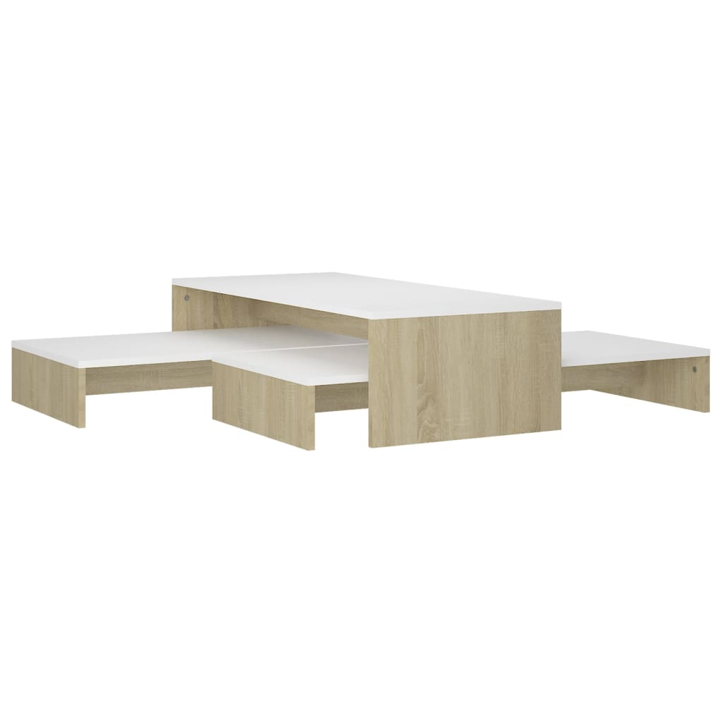 Soffbord vit och sonoma ek Satsbord 100x100x26,5 cm 3 st