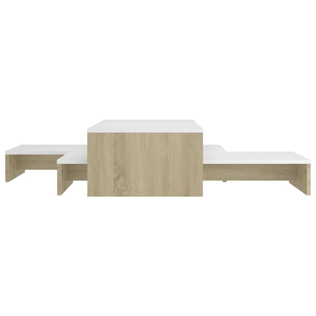 Soffbord vit och sonoma ek Satsbord 100x100x26,5 cm 3 st