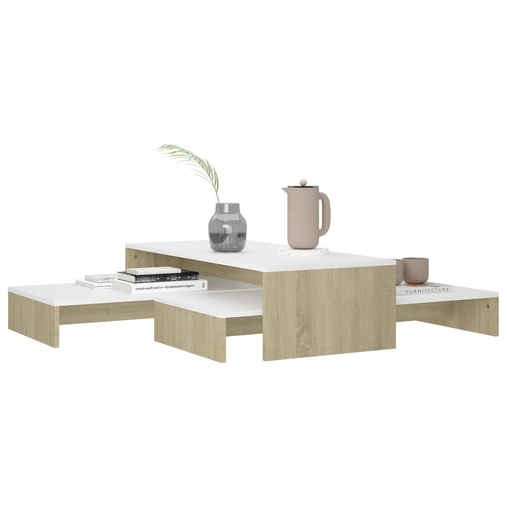 Soffbord vit och sonoma ek Satsbord 100x100x26,5 cm 3 st