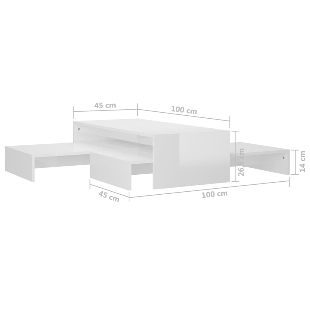 Soffbord vit högglans Satsbord 100x100x26,5 cm 3 st