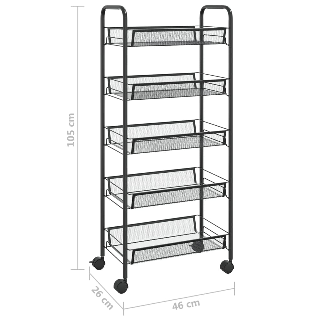 Keittiökärry Pyörivä vaunu musta 5 kerrosta 46x26x105 cm rauta