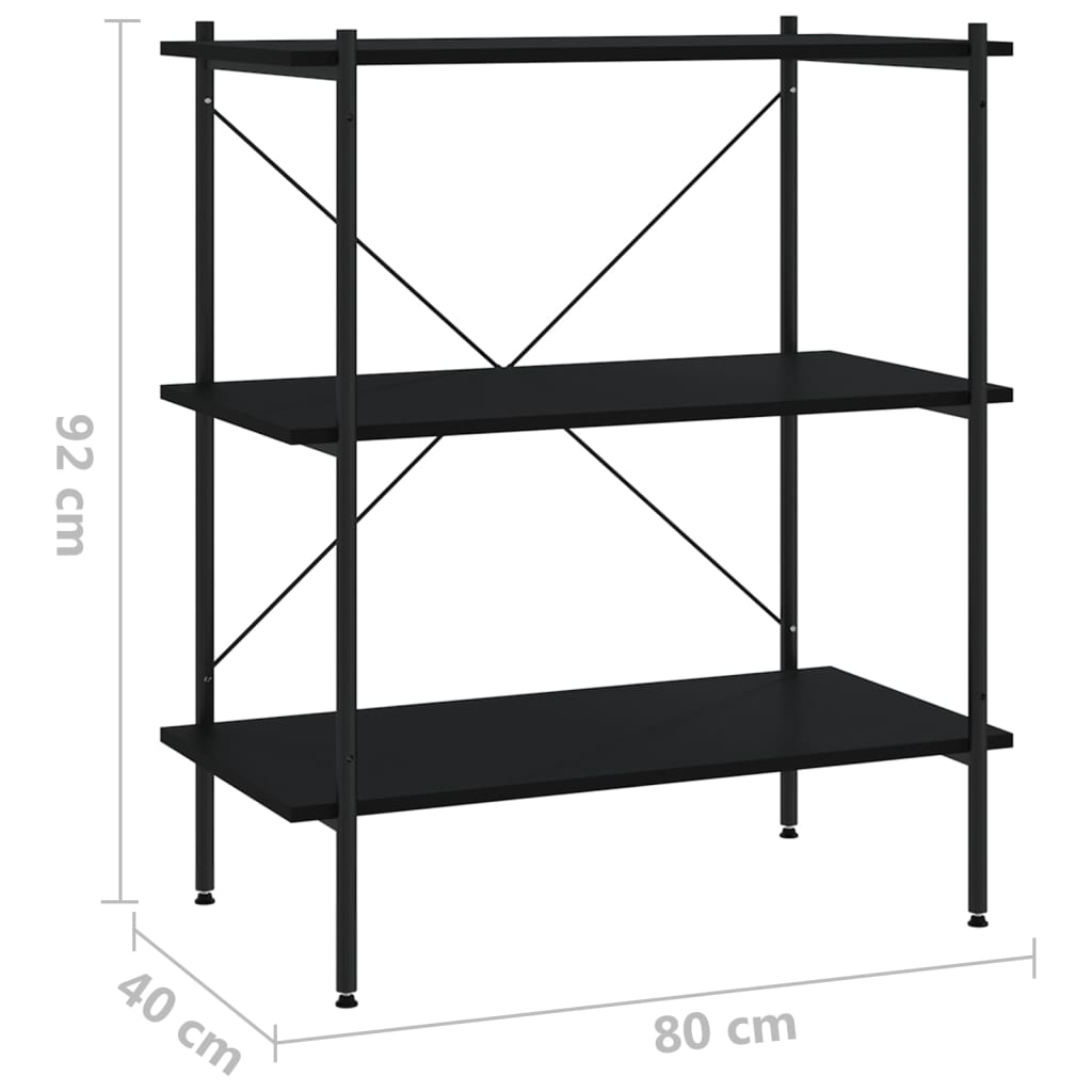 Musta kirjahylly 3 hyllyllä 80x40x92 cm