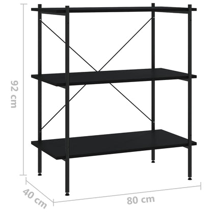 Musta kirjahylly 3 hyllyllä 80x40x92 cm