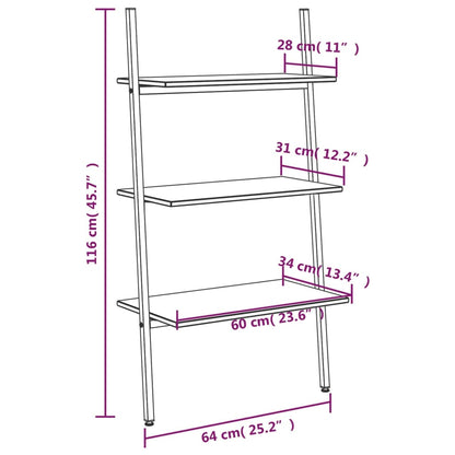 Kirjahylly musta 3 hyllyä 64x34x116 cm