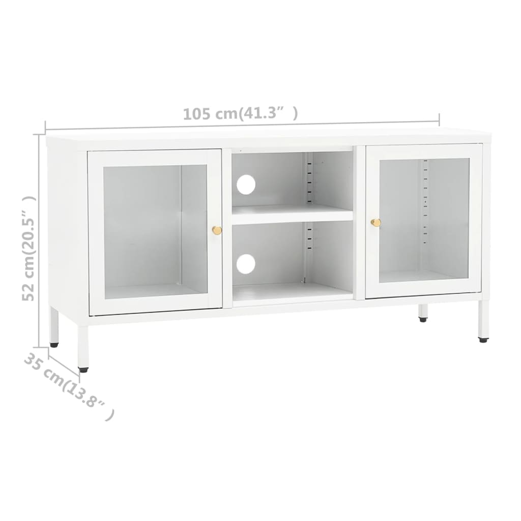 TV-möbel vit TV-bänk 105x35x52 cm stål och glas