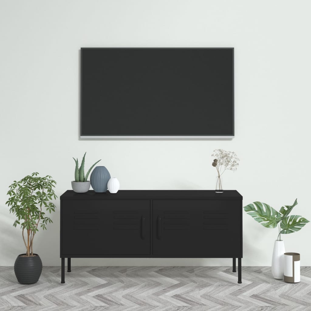 TV-möbel svart TV-bänk 105x35x50 cm stål