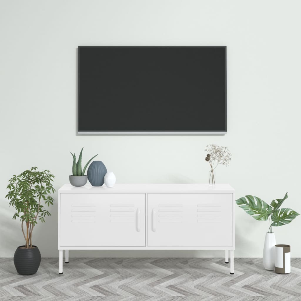 TV-möbel vit TV-bänk 105x35x50 cm stål