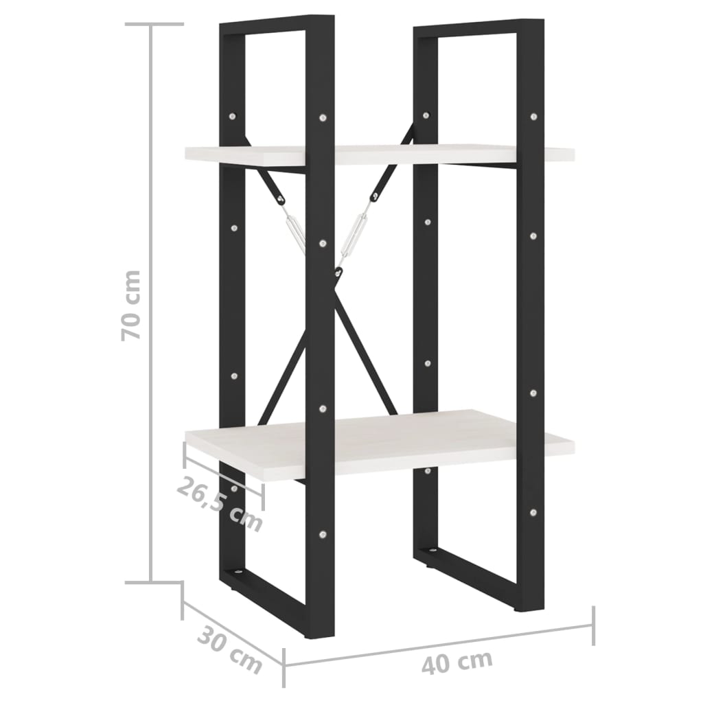 Bokhylla vit 2 hyllplan 40x30x70 cm massiv furu