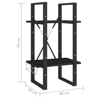 Kirjahylly musta 2 hyllyä 40x30x70 cm massiivimäntyä