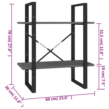 Kirjahylly harmaa 2 hyllyä 60x30x70 cm massiivimäntyä