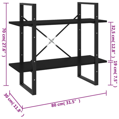 Kirjahylly musta 2 hyllyä 80x30x70 cm