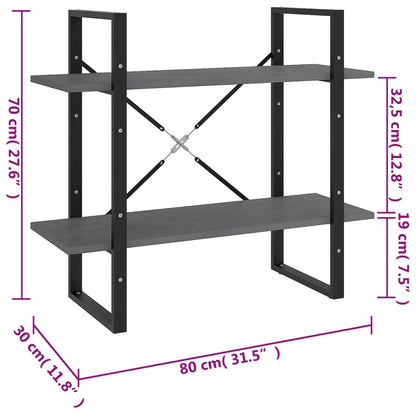 Kirjahylly harmaa 2 hyllyä 80x30x70 cm massiivimäntyä