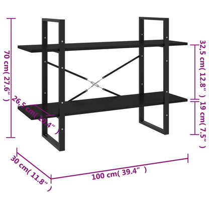 Kirjahylly musta 2 hyllyä 100x30x70 cm massiivimäntyä