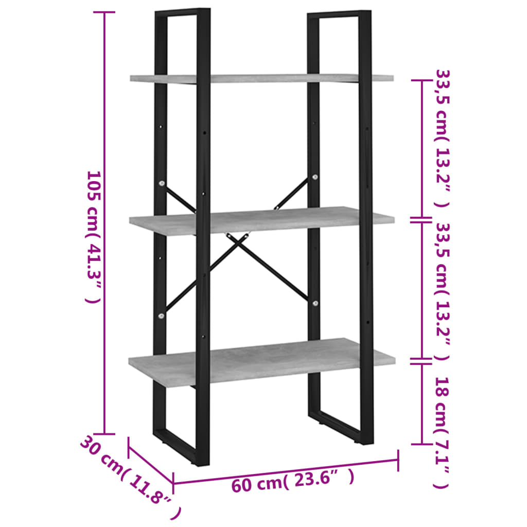 Säilytyshylly betonin harmaa 60x30x105 cm