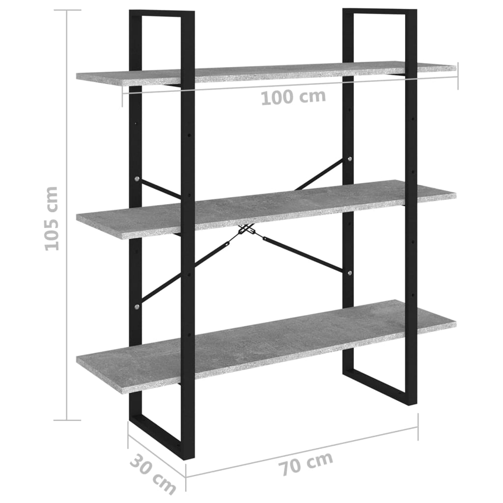 Kirjahylly betonin harmaa 100x30x105 cm