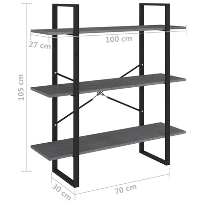 Kirjahylly harmaa 3 hyllyä 100x30x105 cm massiivimäntyä