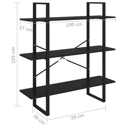 Kirjahylly musta 3 hyllyä 100x30x105 cm massiivimäntyä