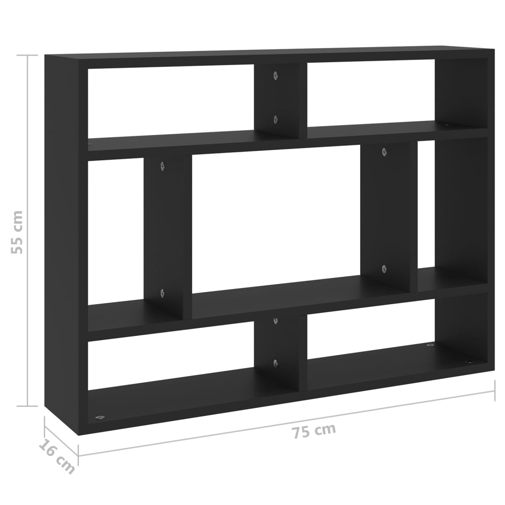 Vägghylla svart 75x16x55 cm