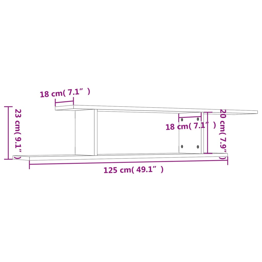 TV-hylly betonin harmaa 125x18x23 cm