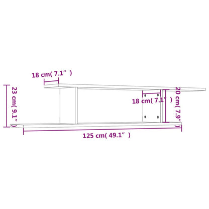 TV-hylly betonin harmaa 125x18x23 cm