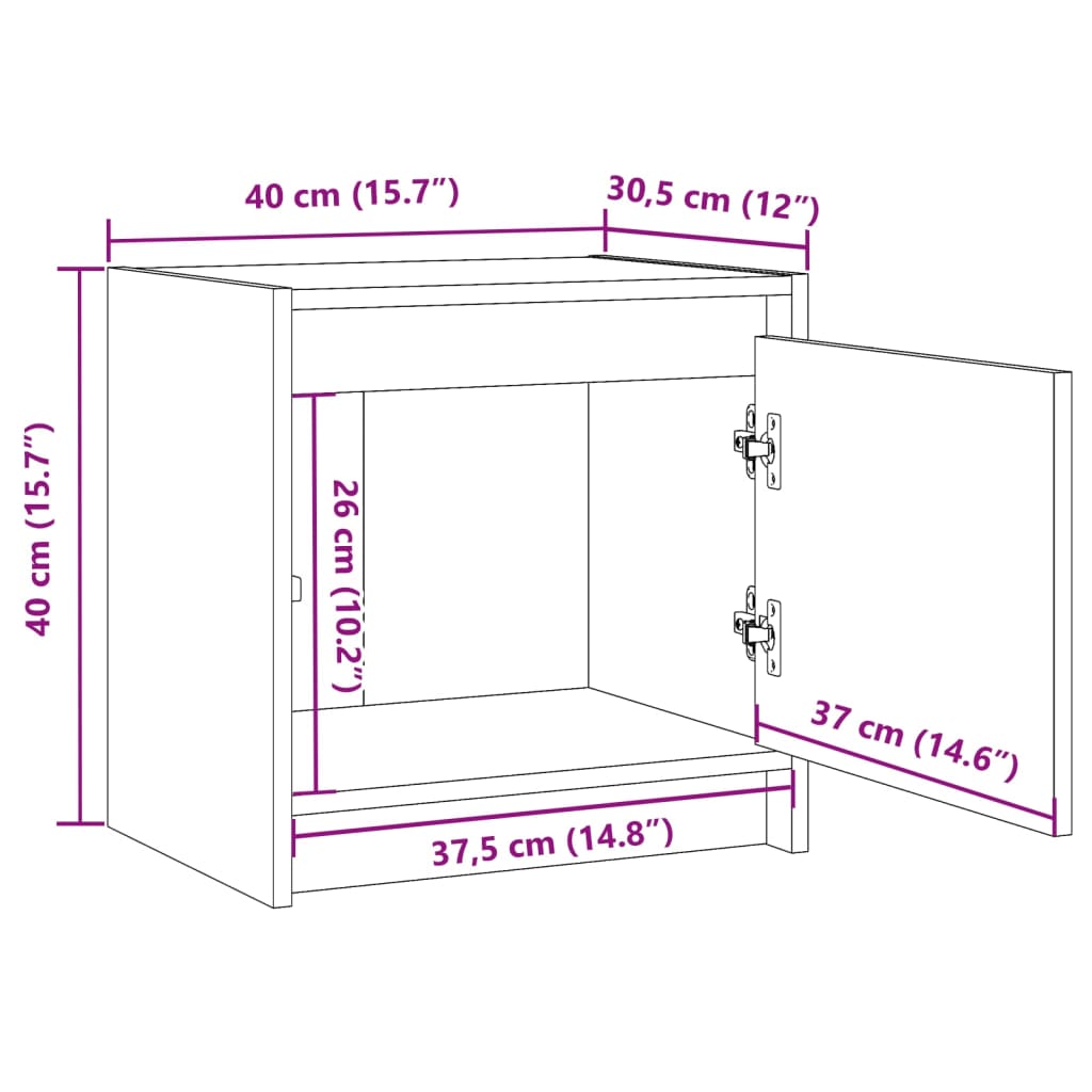 Sängbord vit 40x30,5x40 cm massiv furu