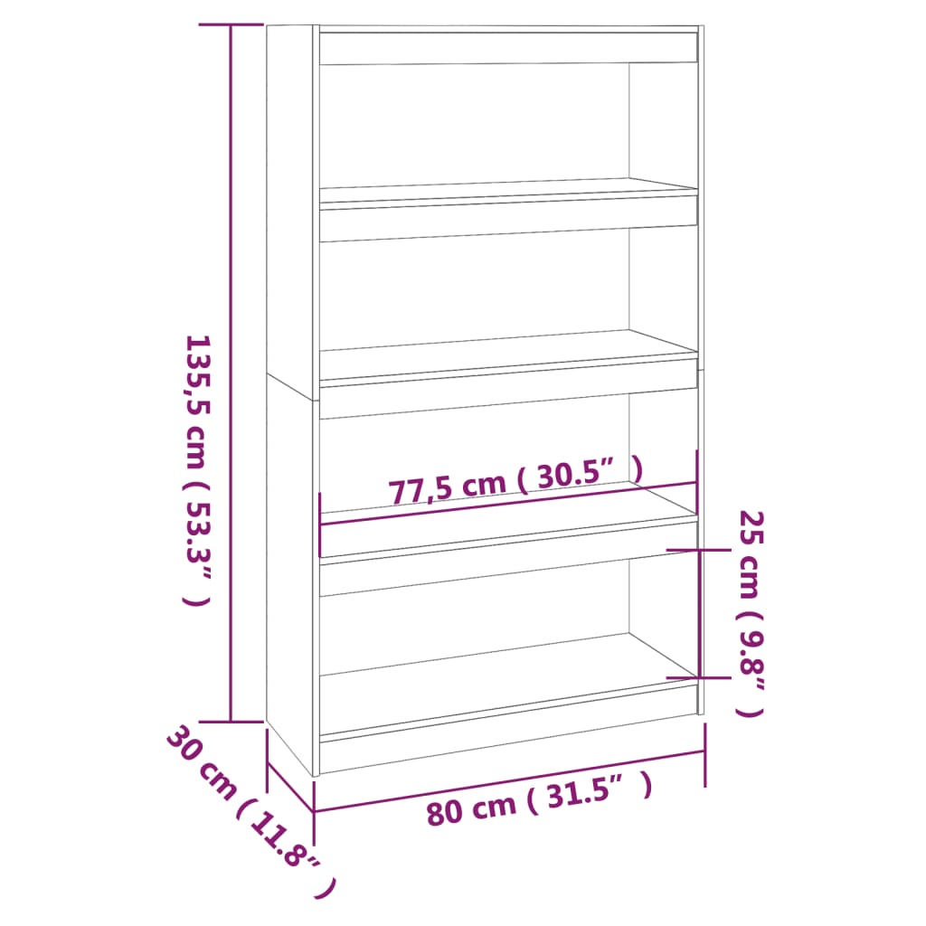 Kirjahylly harmaa 80x30x135,5 cm massiivimäntyä