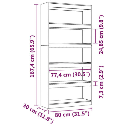 Kirjahylly valkoinen 80x30x167,4 cm massiivimänty