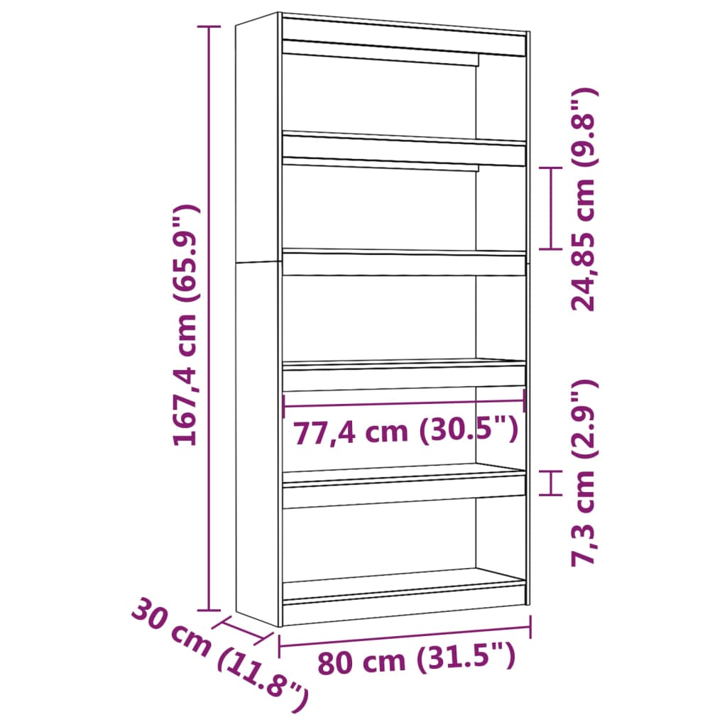 Kirjahylly harmaa 80x30x167,4 cm massiivimäntyä