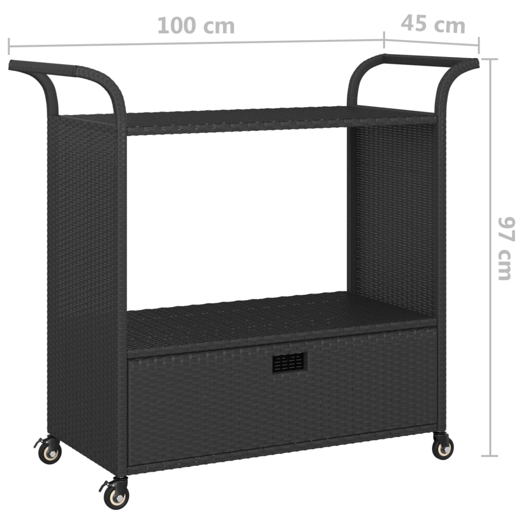 Keittiövaunu Tarjoiluvaunu musta laatikolla 100x45x97 cm synteettinen rottinki