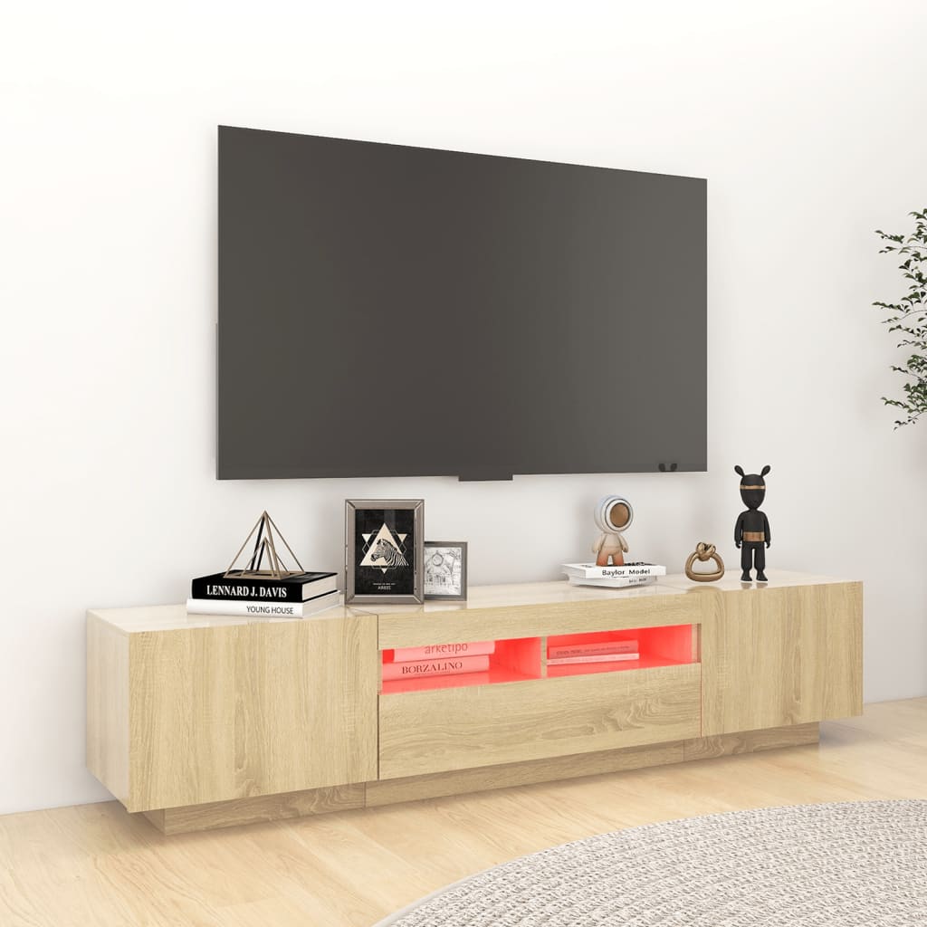 TV-möbel sonoma ek TV-bänk med LED-belysning 180x35x40 cm