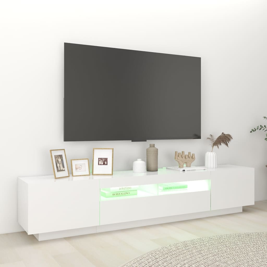 TV-möbel vit TV-bänk med LED-belysning 200x35x40 cm