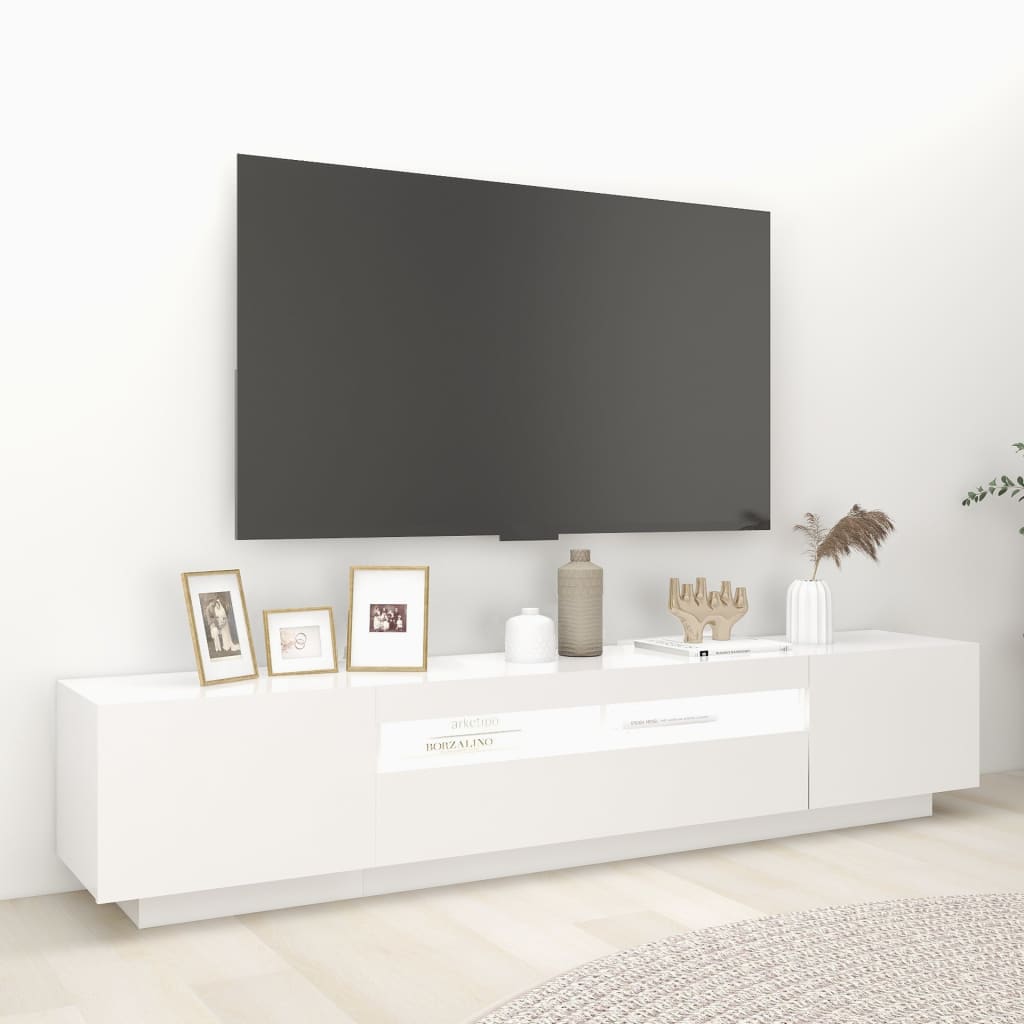 TV-möbel vit TV-bänk med LED-belysning 200x35x40 cm