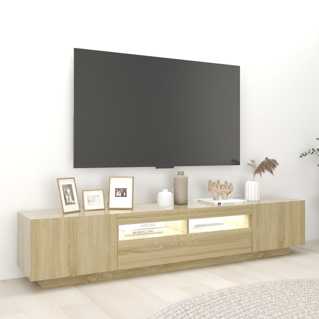 TV-möbel sonoma ek TV-bänk med LED-belysning 200x35x40 cm