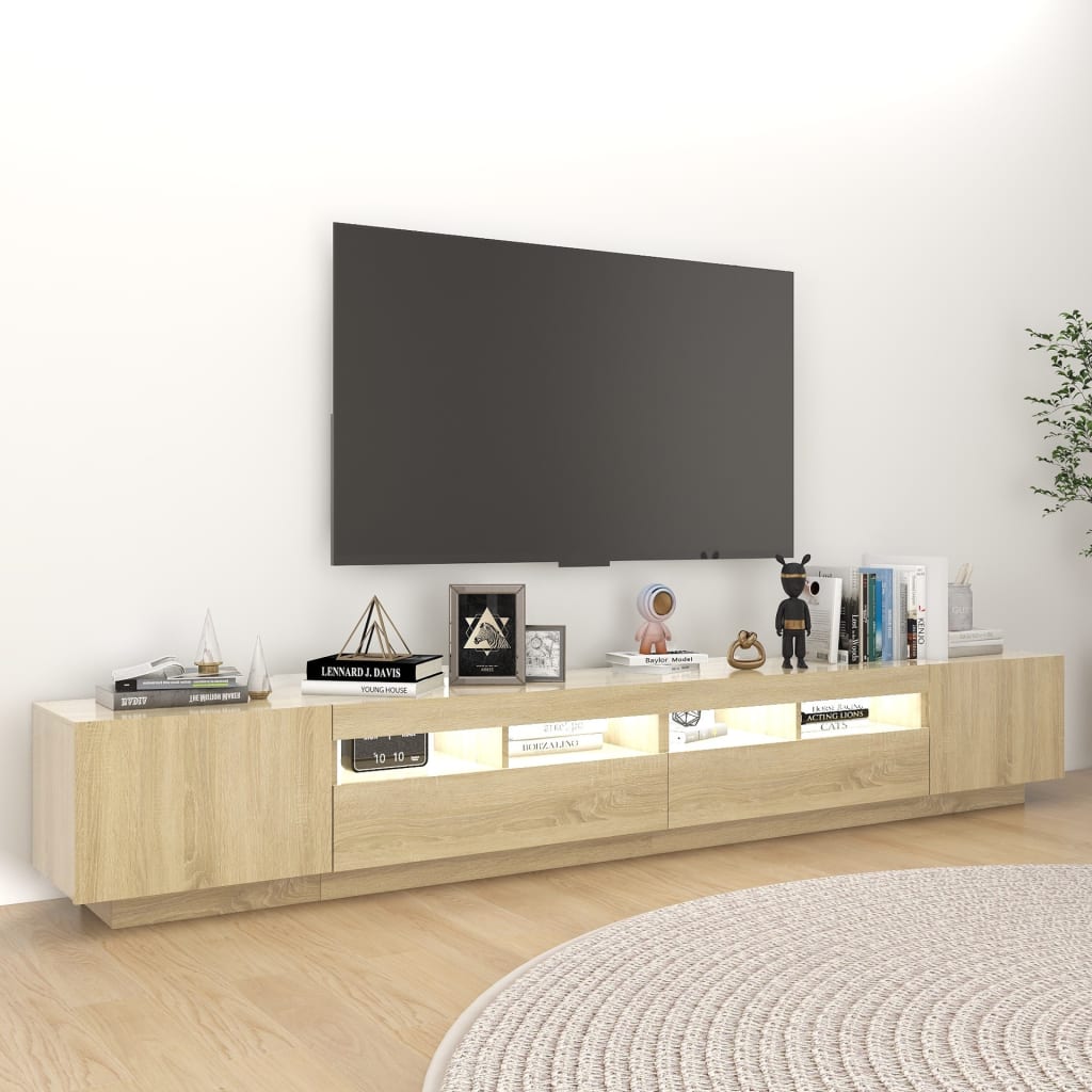 TV-möbel sonoma ek TV-bänk med LED-belysning 260x35x40 cm