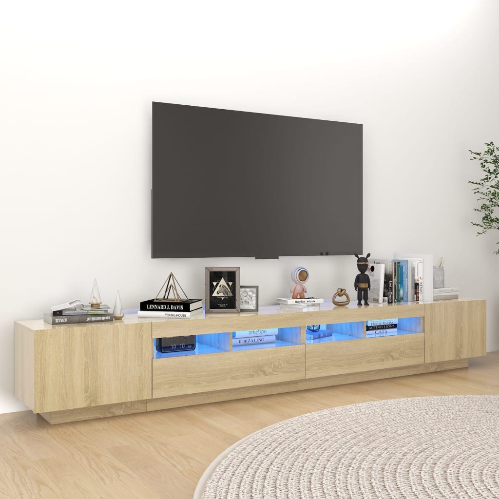 TV-möbel sonoma ek TV-bänk med LED-belysning 260x35x40 cm