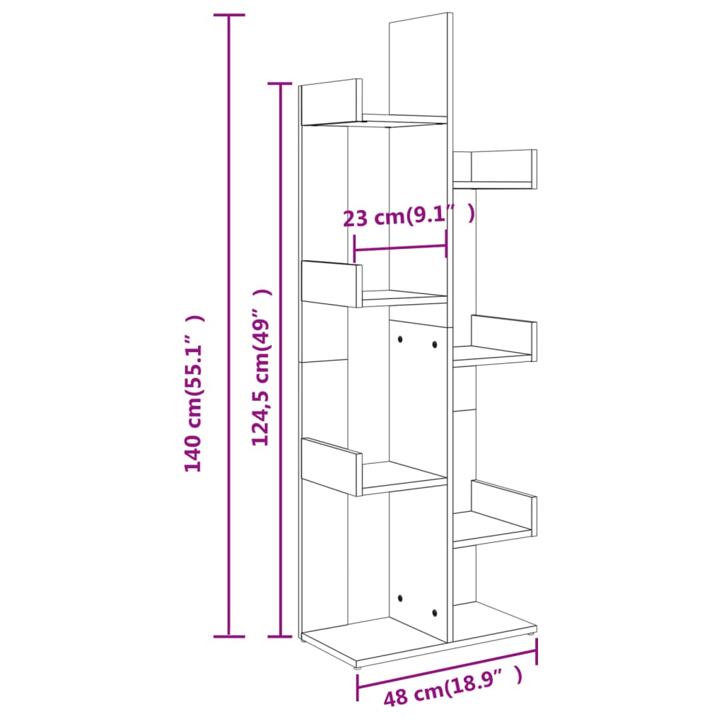 Kirjahylly betonin harmaa 48x25,5x140 cm