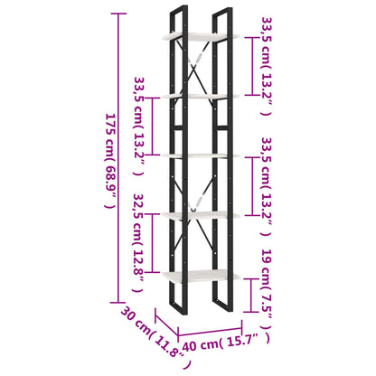 Bokhylla vit 5 hyllplan 40x30x175 cm furu