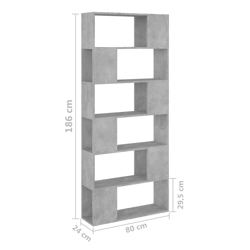 Kirjahylly betonin harmaa 80x24x186 cm